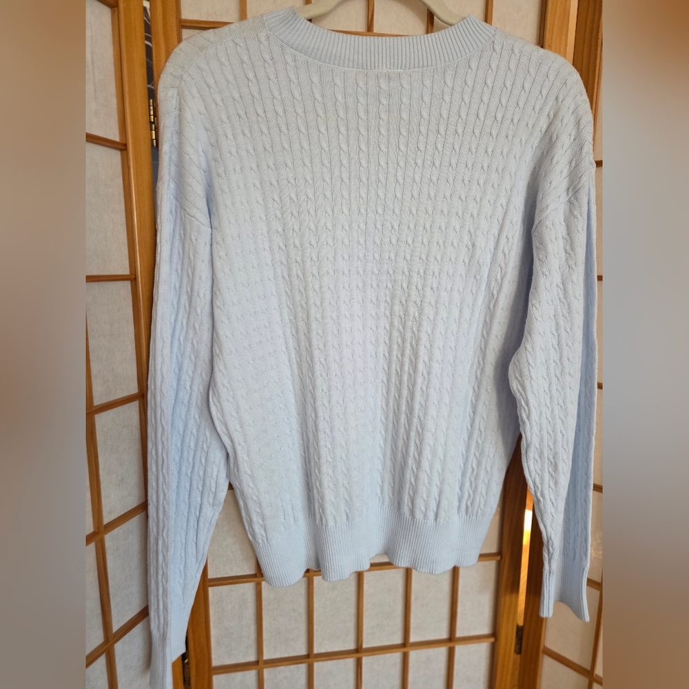 NWT WOMENS CALVIN KLEIN LIGHT WATER BLUE COTTON KNIT PULLOVER SWEATER MEDIUM - Picture 2 of 5